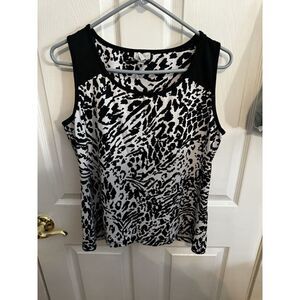 Chicos Black White Women's Print Sleeveless Tank Fitted Nylon Spandex Top Size 2